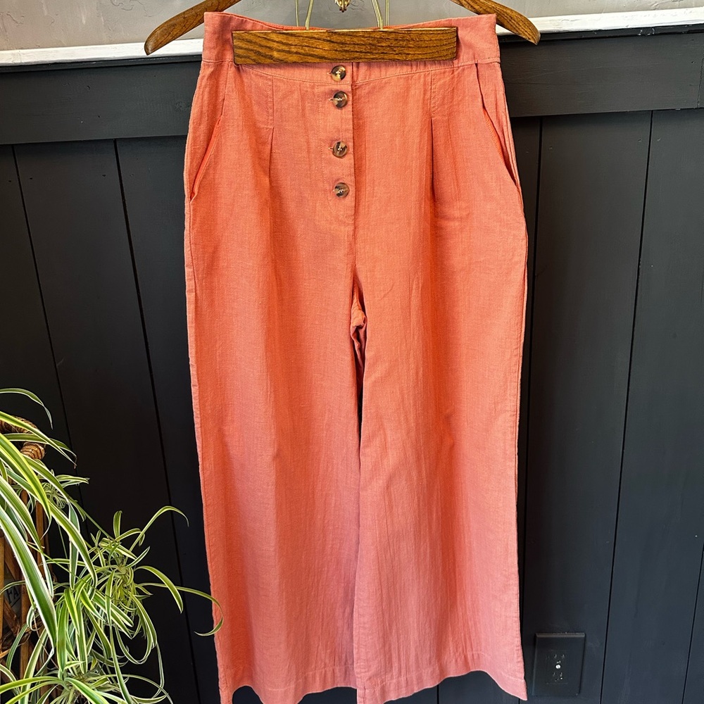 Lulu's Terracotta Wide Leg Button-Down Cropped Pants Sz‎ Small